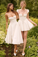 White Cotton Strapless Midi Sundress