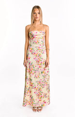 Blaise Yellow Bloom Satin Maxi Dress