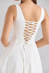 White Stretch Cotton Midi Sundress