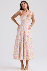 Pink Meadow Print Cotton Midi Sundress