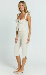 Susannah Pants - Pinstripe Fitted Split Leg Capri Pants in Cream