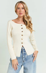 Mildred Top - Long Sleeve Button Down Top with Gold Hardwear in White