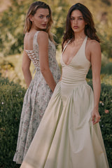 Pistachio Cotton Halter Midi Sundress