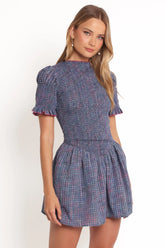 Celine Mini Dress - Navy Plaid