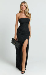 Berri Maxi Dress - Strapless Jacquard High Split Dress in Black