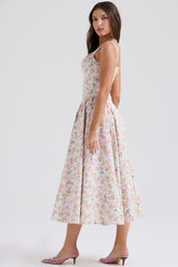 Pale Blue Meadow Print Cotton Midi Sundress