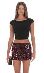 Circle Sequin Skirt in Maroon