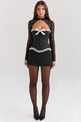 Black Metallic Jacquard Corset &Amp; Bolero