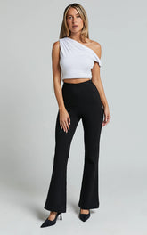 Hermina Pants - High Waisted Ponte Flare Pants in Black