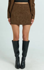 Gretchen Mini Skirt - High Rise Faux Suede Skirt in Brown