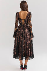 Black Lace Corset Midi Dress
