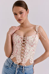 Cream Vintage Floral Cotton Corset Top
