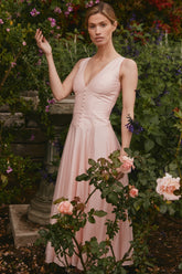 Pink Chiffon Button Midi Dress