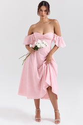 Perfectly Pink Floral Jacquard Midi Dress