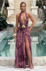 Melania Maxi Dress - Magenta Orchid Print