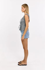 Neevie Black Gingham Tie Top