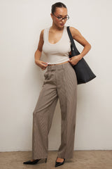 Brown Puppytooth Wide Leg High Waist Tailored Trousers