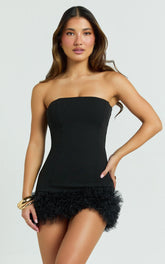 Tess Mini Dress - High Neck Fit And Flare Tulle Hem Dress in Black