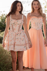 Peach Cotton Detachable Corset Midi Sundress