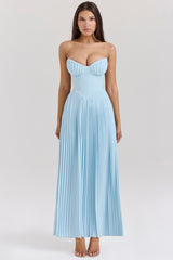 Ocean Blue Pleated Maxi Dress