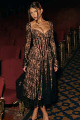 Black Lace Corset Midi Dress