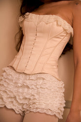 Cream Satin Lace Trim Corset Top
