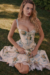 Lemon Vintage Ribbon Print Cotton Midi Dress