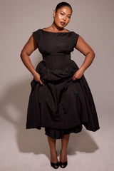 Black Moire Satin Backless Midi Dress