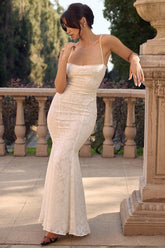 Ivory Lace Up Back Maxi Dress