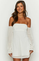 Tallure White Long Sleeve Mini Dress
