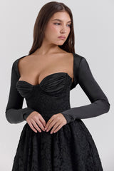 Black Lace Corset, Skirt And Bolero