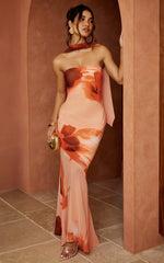 Angie Maxi Dress - Strapless Bias Column Dress with Scarf in Orange