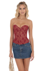Strapless Lace Corset Top in Red and Tan