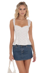 Lace Ruffle Strap Top in White