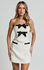 Bettina Two Piece Set - Strapless Boucle Bow Top and Mini Skirt Set in Cream