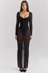 Black Mesh Maxi Dress With Bodysuit