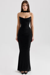 Black Mesh Maxi Skirt With Fluted Hem