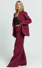 Selena Pants - High Waisted Wide Leg Tailored Pants in Wine