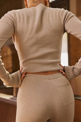 Grey Cashmere Ribbed Cuff Cardigan