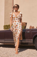 Allexina Satin Cowl Neck Midi Dress