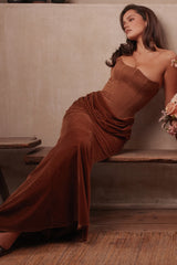 Toffee Velvet Strapless Corset Maxi Dress