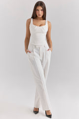 White Pinstripe High Waist Tailored Trousers