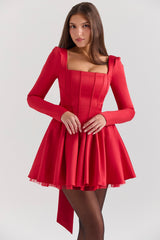 Holly Red Removable Bow Tulle Mini Dress