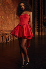 Holly Red Satin Detachable Bow Mini Dress