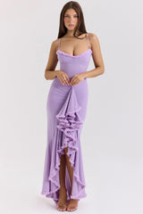 Orchid Mesh Ruffled Front Gown