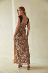 Mimi Lace Trim Floral Mesh Maxi Dress