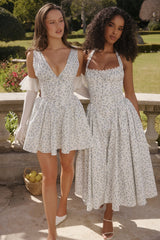 White Bluebell Print Corset Mini Dress