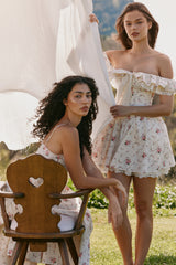 Stretch Cotton Floral Print Off Shoulder Corset Mini Dress