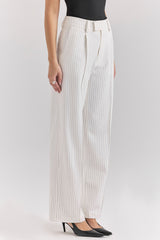 White Pinstripe High Waist Tailored Trousers