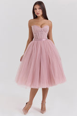 French Rose Tulle Midi Dress
